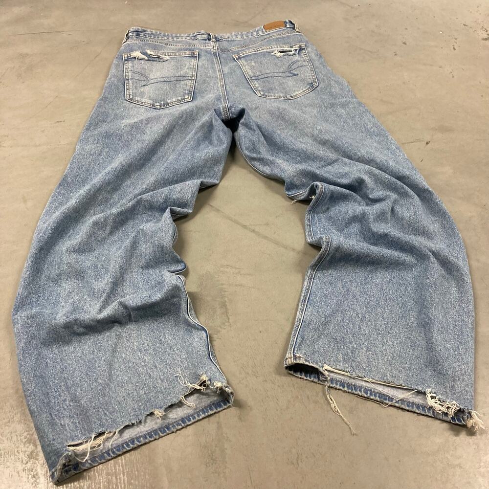 Y2K American eagle ripped baggy jeans 34x32 - Picture 2 of 6